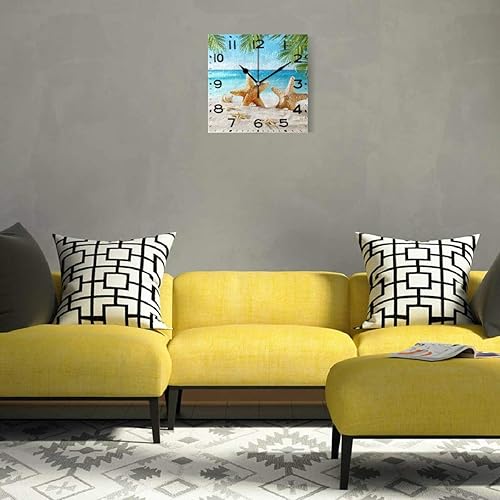Miniatura 4 de Naanle Reloj de pared cuadrado silencioso con diseño de estrellas de mar tropicales frescas en 3D de 8 pulgadas, funciona con pilas, reloj de