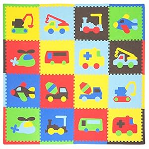 Tadpoles Soft EVA Foam 16pc Playmat Set, Transport, Multi/Primary, 50″x50″