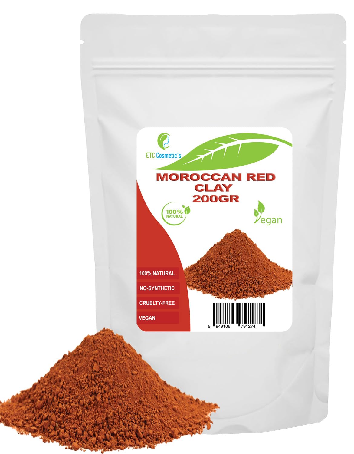 Marokkanischer roter Ton (Moroccan Red clay) – 200 g – DIY-Gesichtsmasken, Körpermasken, Haarmasken, sanfte Peelings und Scrubs, Seifenherstellung, Anti-Aging und Hautstraffung, natürlich - 1