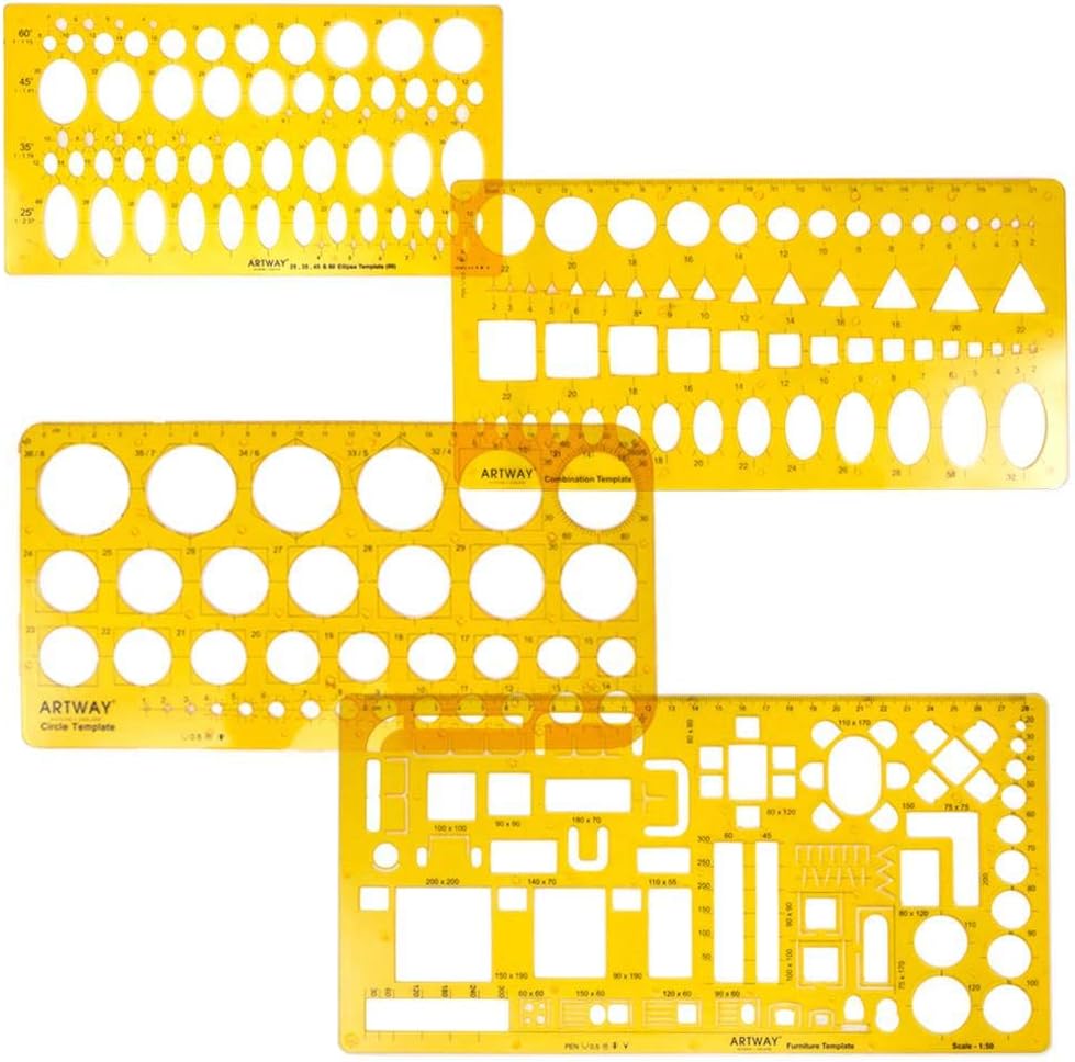 Artway Stencil Templates Assorted Flexible Plastic Templates,Orange,- Set of 4