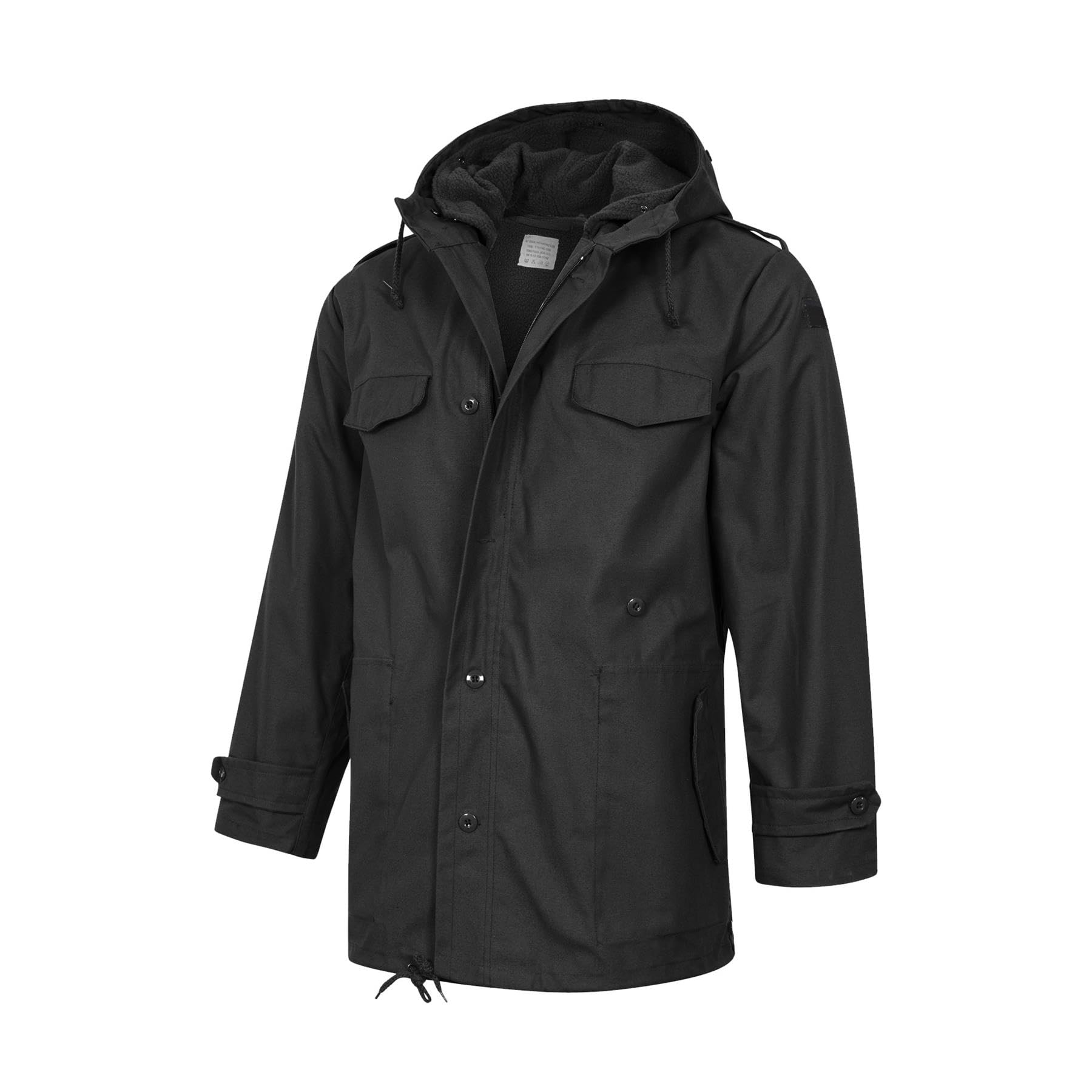 VINTIKA German Parka Army Jacket Military Bundeswehr Style NATO Field Coat with Lining and Hood [Black, 48]