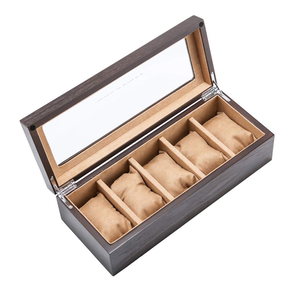 ANVLOJRIH Watch Box Jewelry Display Storage Collection Case Organiser Bracelet Tray Wooden 5 Grid with Velvet Lining,Metal Clasp