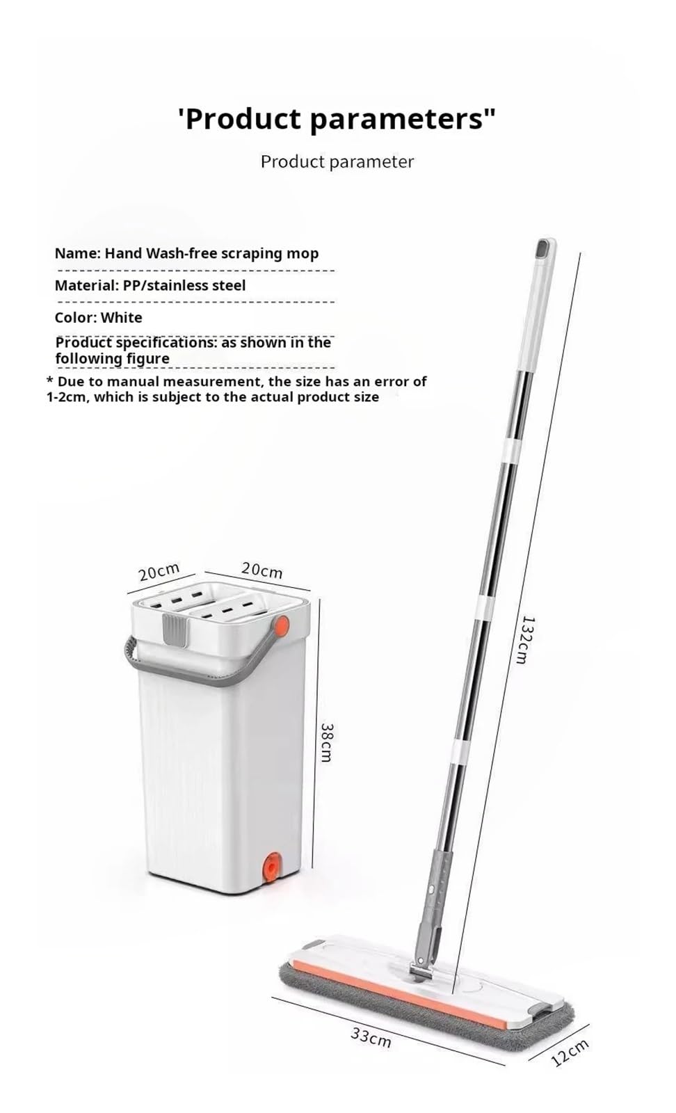 Fregona de suelo plana con cubo y manos libres de 33 cm for limpieza del hogar, sistema de limpieza con rotación de 360 ​​grados, lavable, de microfibra, herramienta de limpieza fácil.(Bucket-mop-4 cl