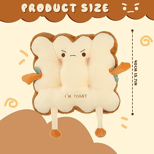 Miniatura 2 de Kigley 2 cojines de pan tostado, bonitos cojines para silla, cojines de silla Kawaii con bonita expresión, funda cuadrada para silla, cojín de