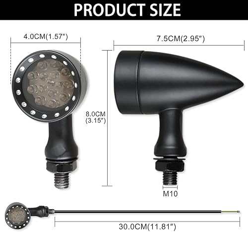 Miniatura 4 de DREAMIZER Señales de giro negras para motocicleta, 15 luces LED intermitentes delanteras y traseras ámbar luz blanca compatible con Harley Cruiser