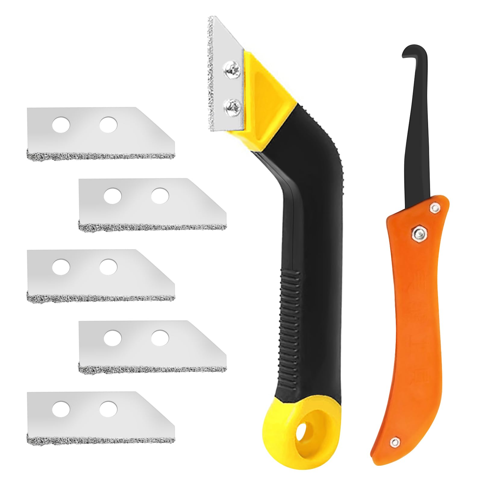 Pro Grout Scraping Rake Tool,Plastic Saw Knife with 5 pcs Extra Replacement Accessories,Grout Remover Tile Grout Hand Saw Angled Clean Remover Scraping Rake Tool for Tile Cleaning