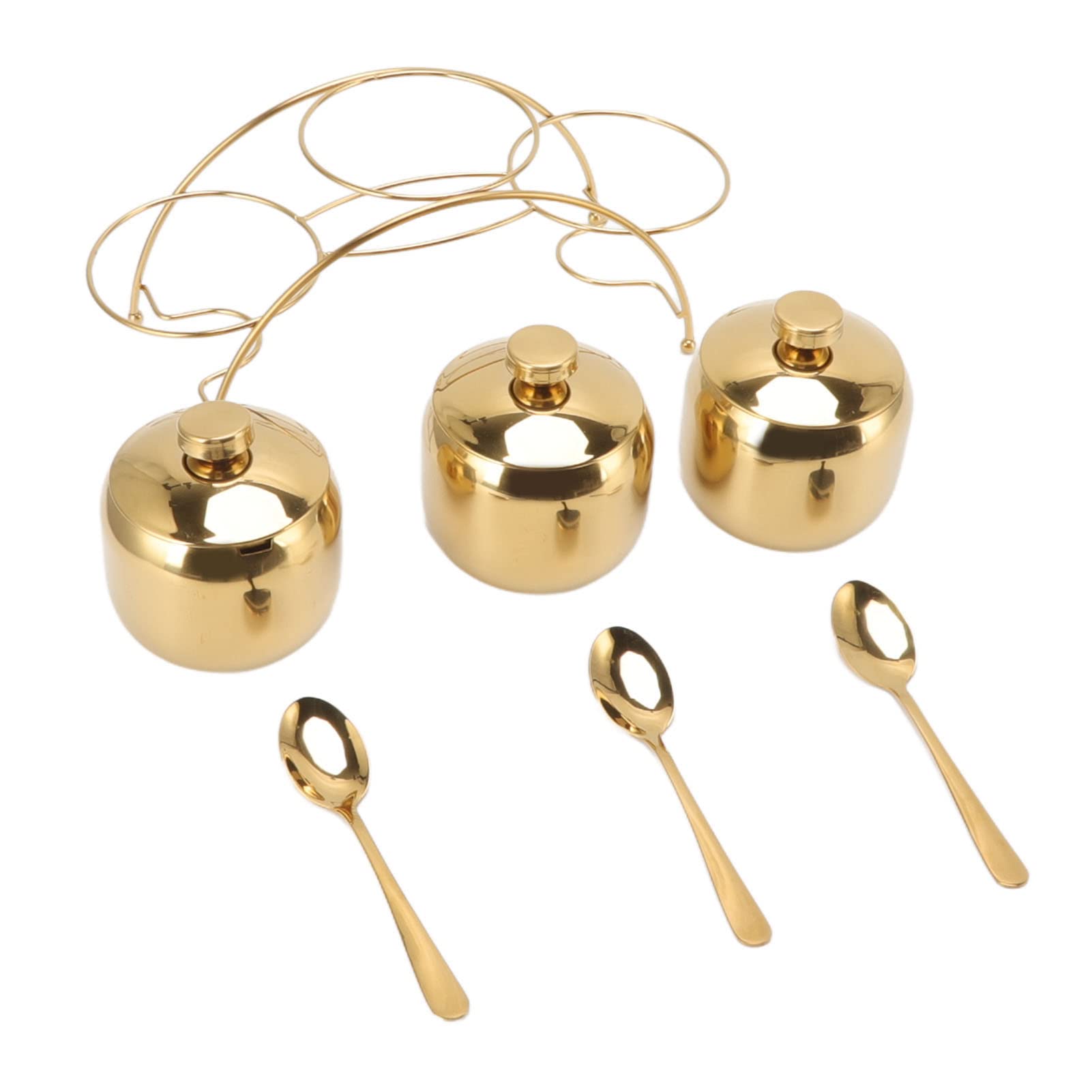 Gewürzdosen, Edelstahl-Gewürzbehälter-Set mit Deckel, Löffeln und Aufbewahrungsregal für Küchensalz, Pfeffer, Zucker (Gold)