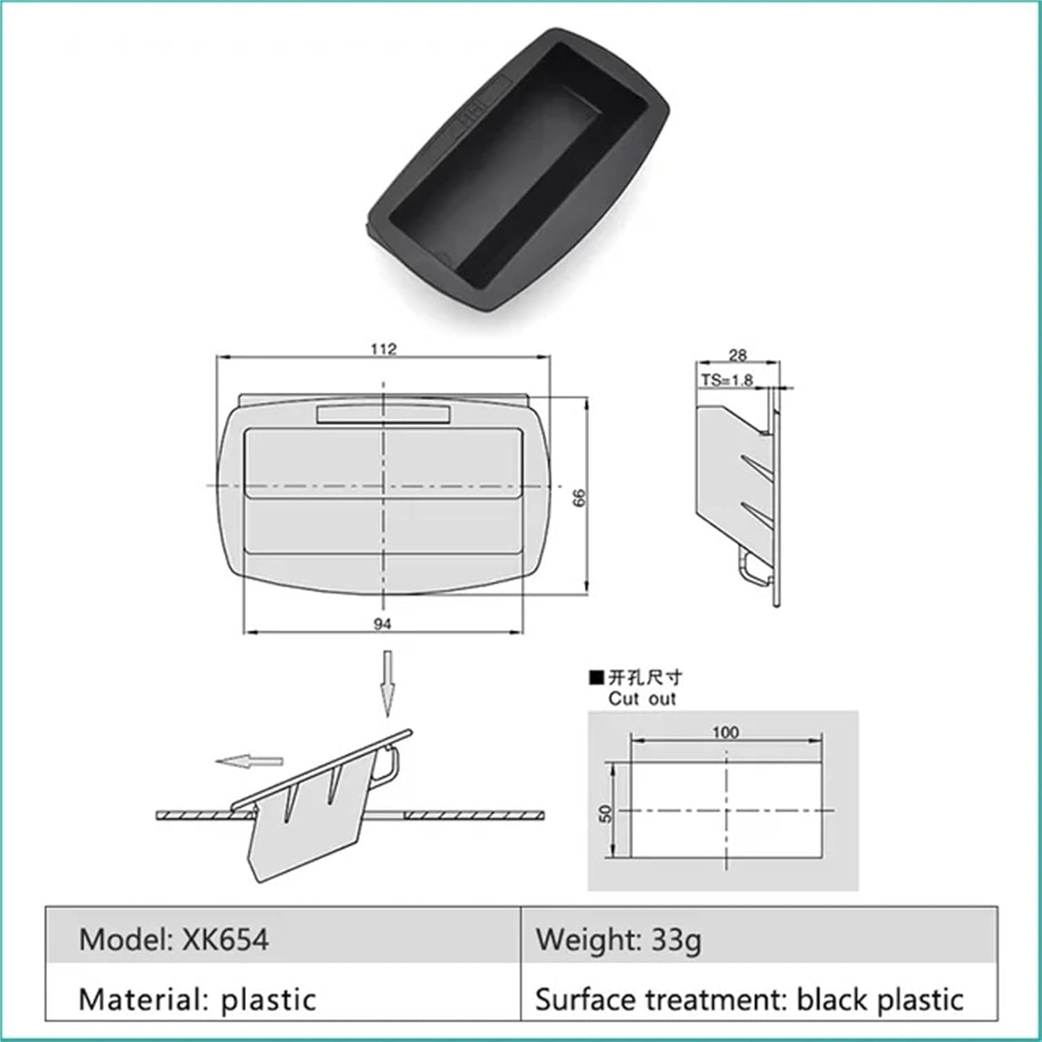 Plastic Modern Embed Kitchen Cabinet Cupboard Door Drawer Hidden Handles Concealed Industrial Pull Handle Furniture Hardware 1Pcs(XK655)