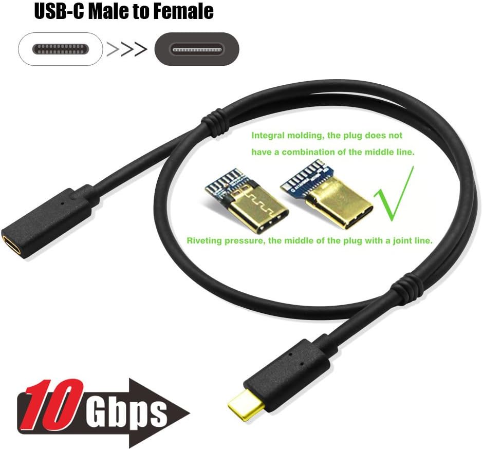 USB-C 3.1 Male to Female Extension Cable,Gen 2 (10Gbps) Devices;Pass Video, Data, Audio Through Male to Female USB C Wire Dock Connector Extension Cord for USB Type-C Data Sync Cable (2ft/0.6m) image 2