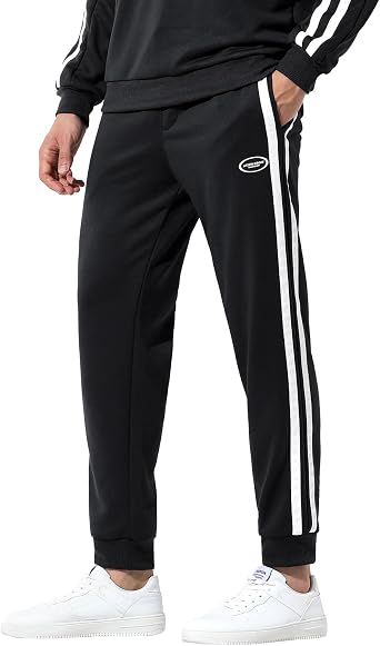 Arjen Kroos Mens Athletic Sweatpants, Workout Gym Joggers Side Stripe Casual Tapered Pants with Pockets
