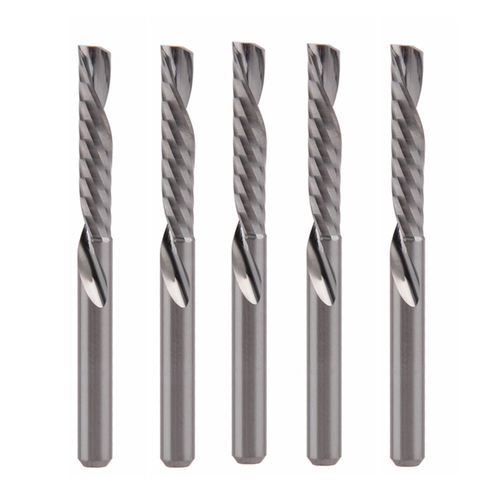 TBZOQAID 5pcs Tungsten Carbide Single Flute End Mills CNC Router Milling Bits 3.175X17mm Down Cut Cutters Left-Handed 1 Mill Cutting Tools