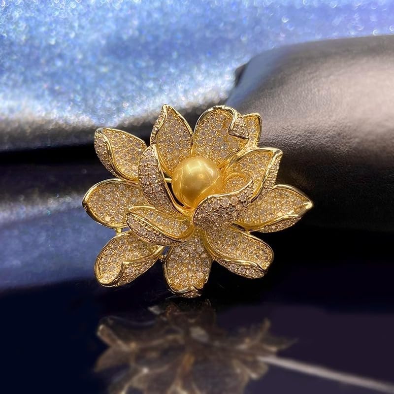 Image of Elegant Floral Brooch Pins for Women, Crystal Pearl Rhinestone CZ Flower Lapel Pin Wedding Party Exquisite Brooches and Pins for Women Ladies