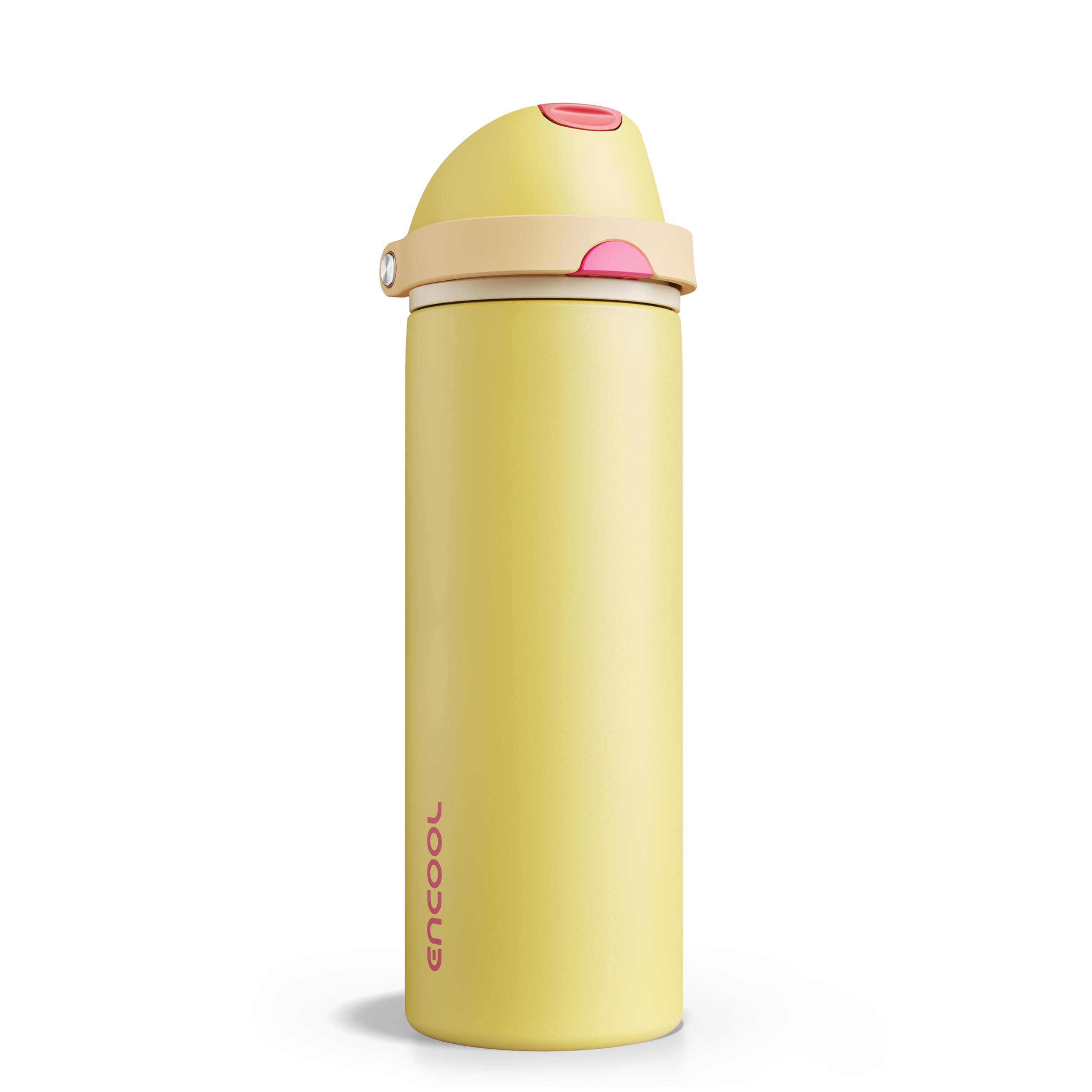 Insulated Water Bottle with Straw - Encool Stainless Steel Water Bottle with Push Button Lid, Leak-Proof &amp; BPA-Free, Keeps Cold for 24 Hours for Sports, Travel, Gym (24 oz, Ginger)