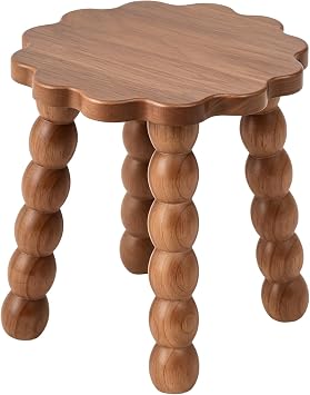 Novabright 11 Inch Scalloped Wooden Stool, Small Foot Stool, Rubberwood Plant Stand Display Riser with Non-slip Pads for Flower Pots, Bonsai, Bathroom, Bedroom and Living Room