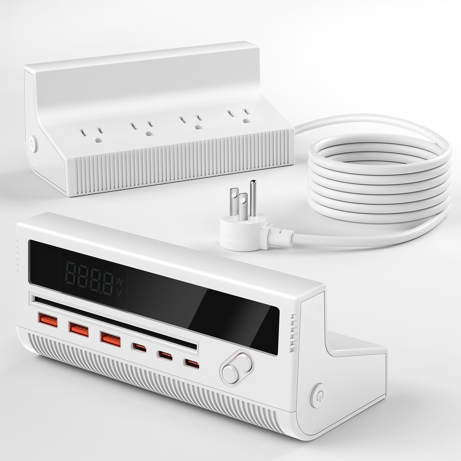 USB-Netzteil, 4 AC-Ausgänge, 3 USB-C-Anschlüsse und 3 USB-A-Anschlüsse, weiß
