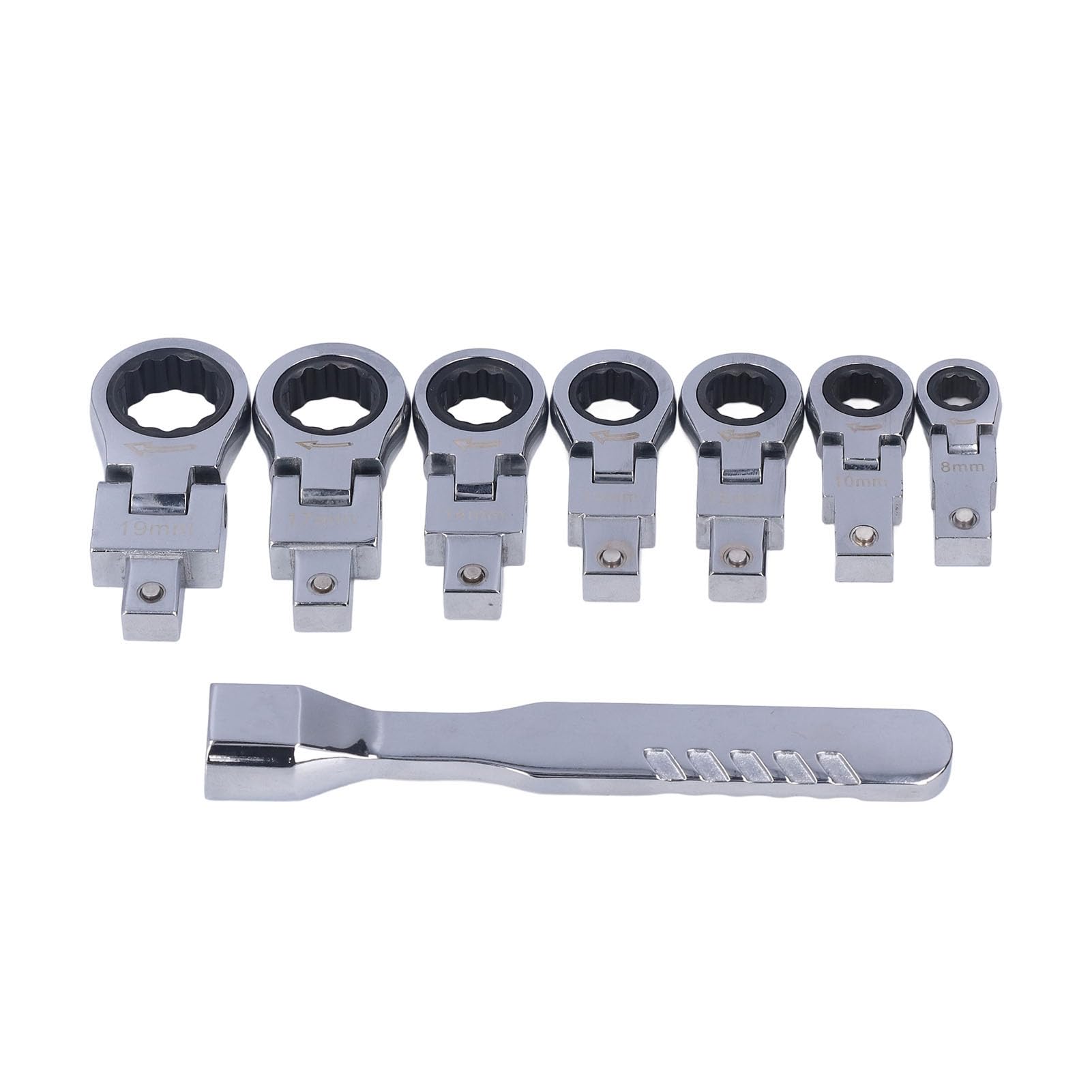 Jeu de 8 clés à cliquet, kit d'outils de clé à tête flexible, rotation flexible à 180 degrés pour l'entretien des tubes, clé à cliquet en acier allié avec têtes de 7 tailles et