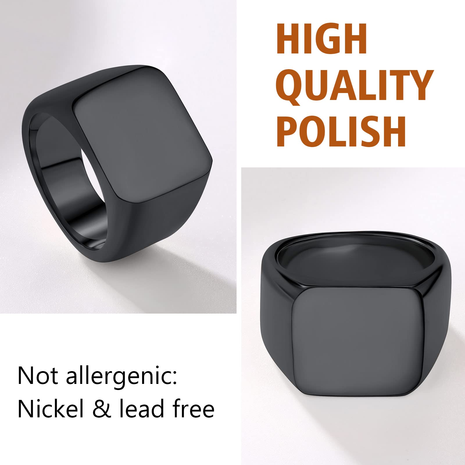 FindChic 16mm Ancho Anillo Grande de Sello Cuadrado Puede Poner Nombre, Tamaños Y Colores Variados