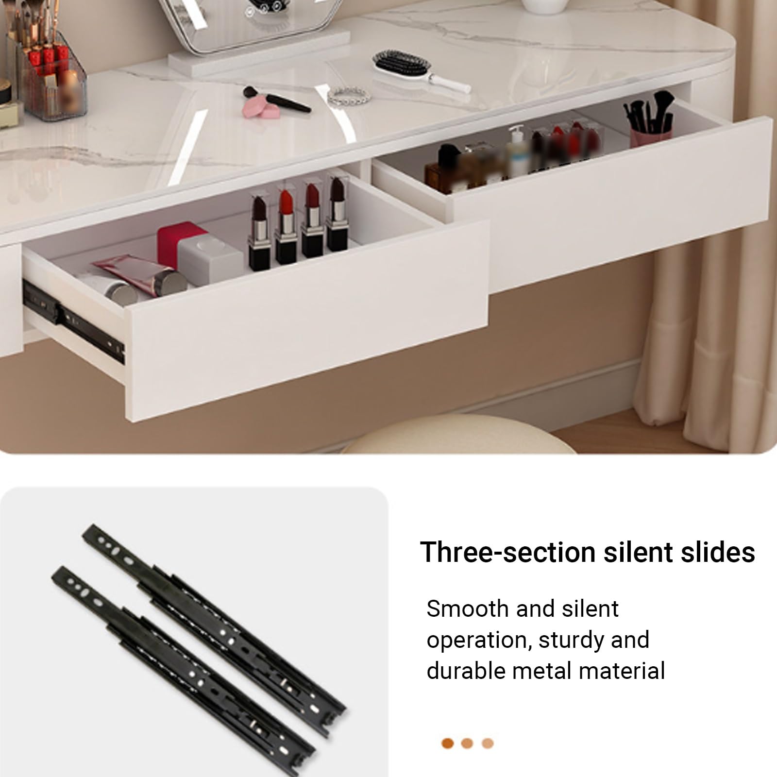 Schminktisch Vani aus Massivholz, komplett montiert, Wandmontage, multifunktional, Eckschreibtisch für Schlafzimmer, 100 cm, Schwarz