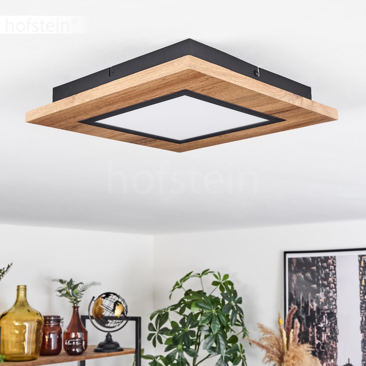 Lampa przysufitowa LED Salmi, lampa przysufitowa wykonana z metalu/MDF/plastiku w kolorze czarnym/o wyglądzie drewna/brązowym/białym, światło kątowe (30 cm x 30 cm), 1200 lumenów, 3000 K, LED 12 W