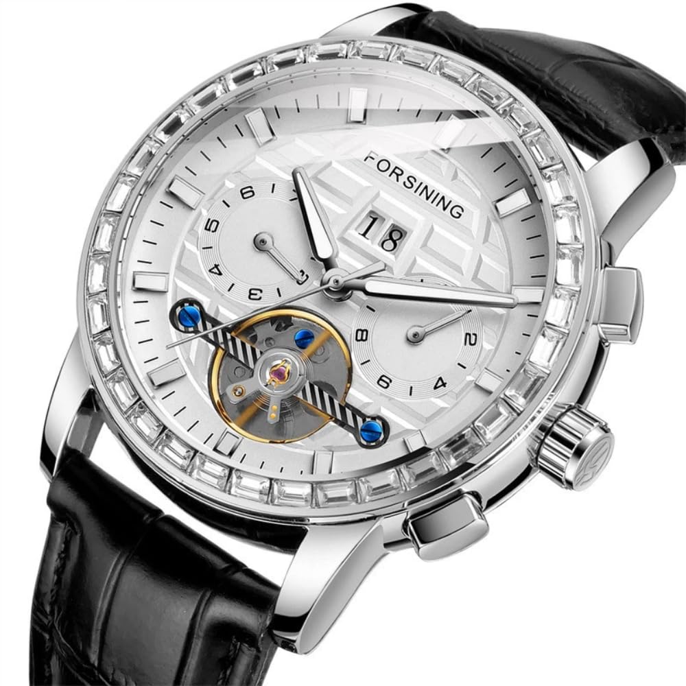 Hollow Skeleton Tourbillon automatyczny mechanizm męski zegarek ustawienie diamentów kalendarz tydzień miesiąc wielofunkcyjne wodoodporne luksusowe zegarki mechaniczne
