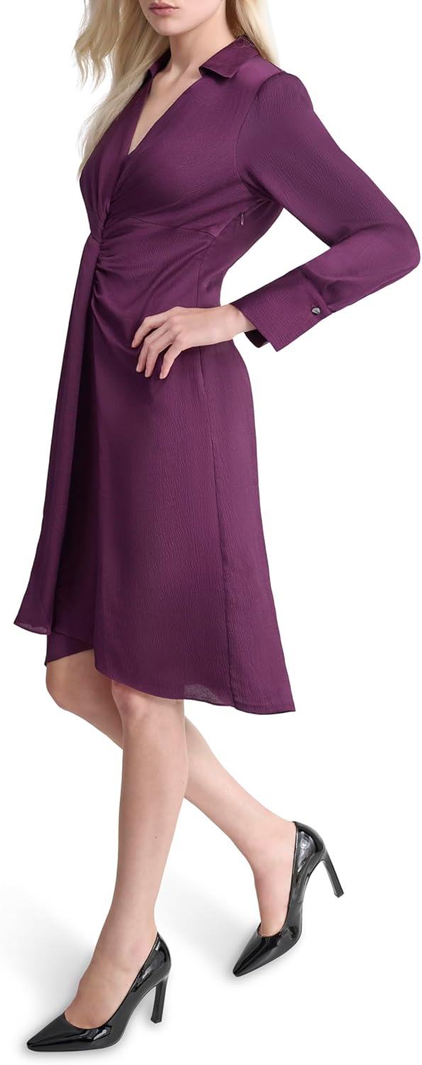 DKNY Womens Long Sleeve Collared Neck Knee Length Knot Front Detail Dress - Image 3