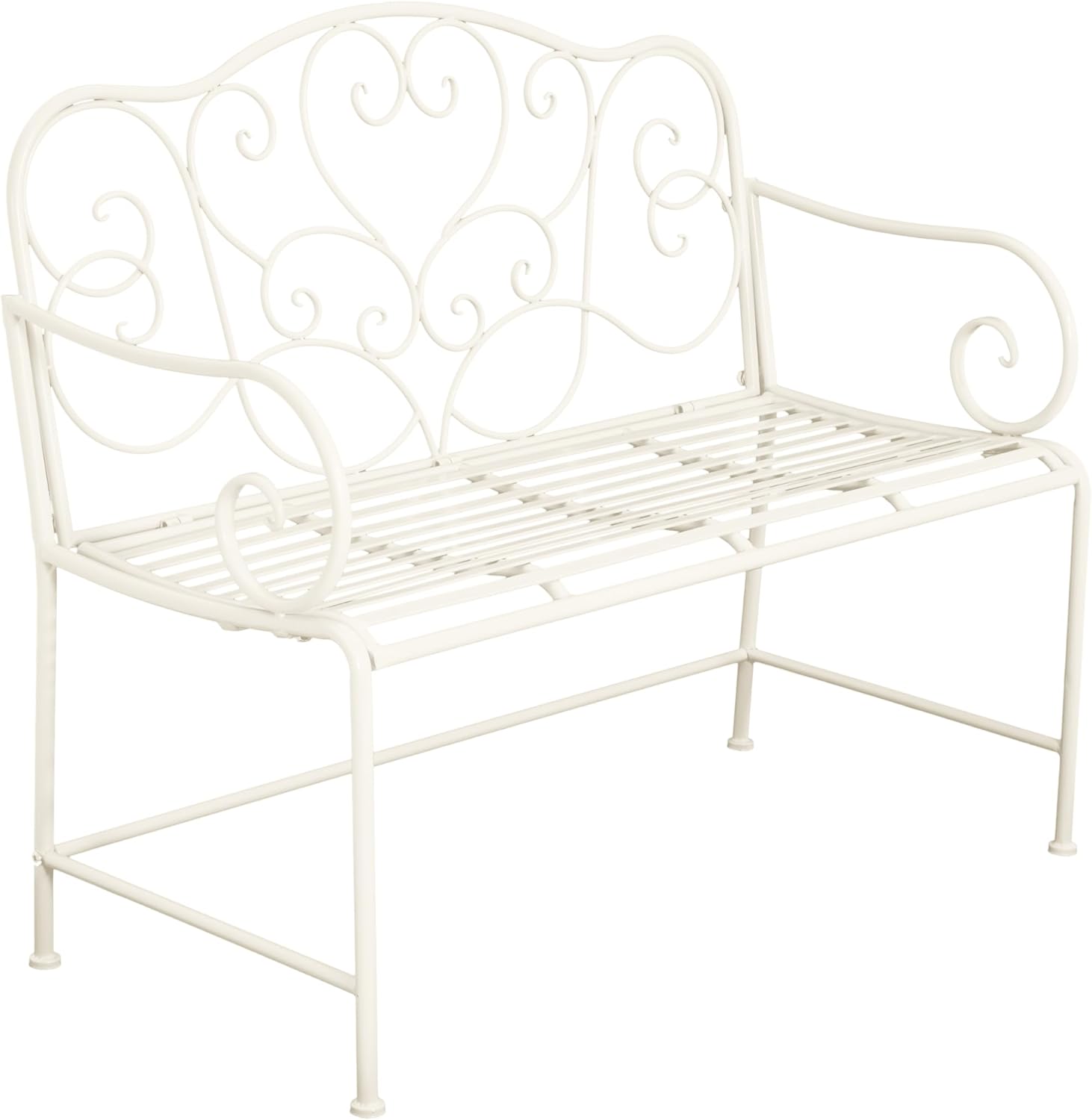 roomfitters Vintage Metal Garden Bench, Elegant Scrollwork Design, Weather-Resistant Outdoor Loveseat, Antique White
