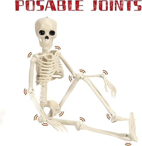 Miniatura 4 de Esqueleto de Halloween con forma de calabaza de payaso de cuerpo completo, decoración de esqueleto con articulaciones móviles, espeluznante