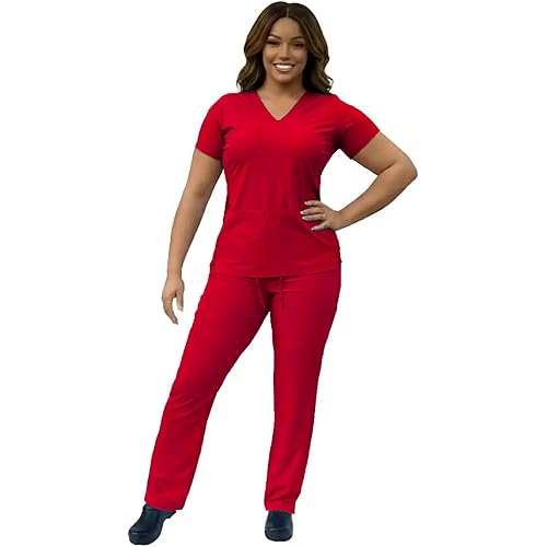ANGIE UNIFORMS YOGAFLEX - TALL & PETITE. Soft & Stretchy Scrub Set for Women. 2-Pocket Top and 5 Pocket Pants. Modern Fit.
