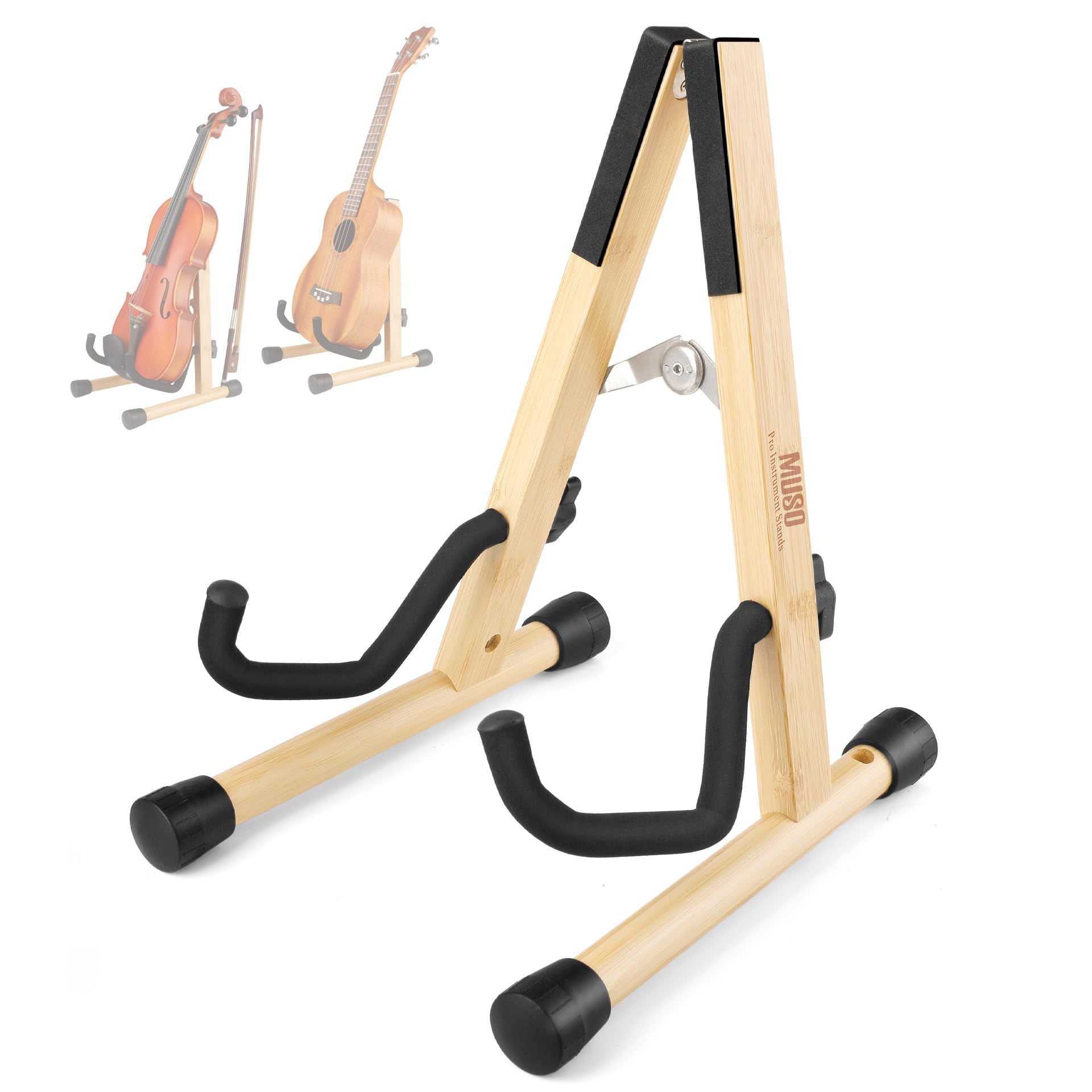 Muso Bamboo Wood Violin Stand With Bow Holder, Ukulele Stand, Wooden Stand For Mini Small Guitars