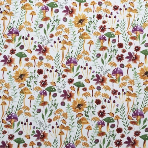 Wild Mushroom on Cream Jersey Knit Fabric by The...