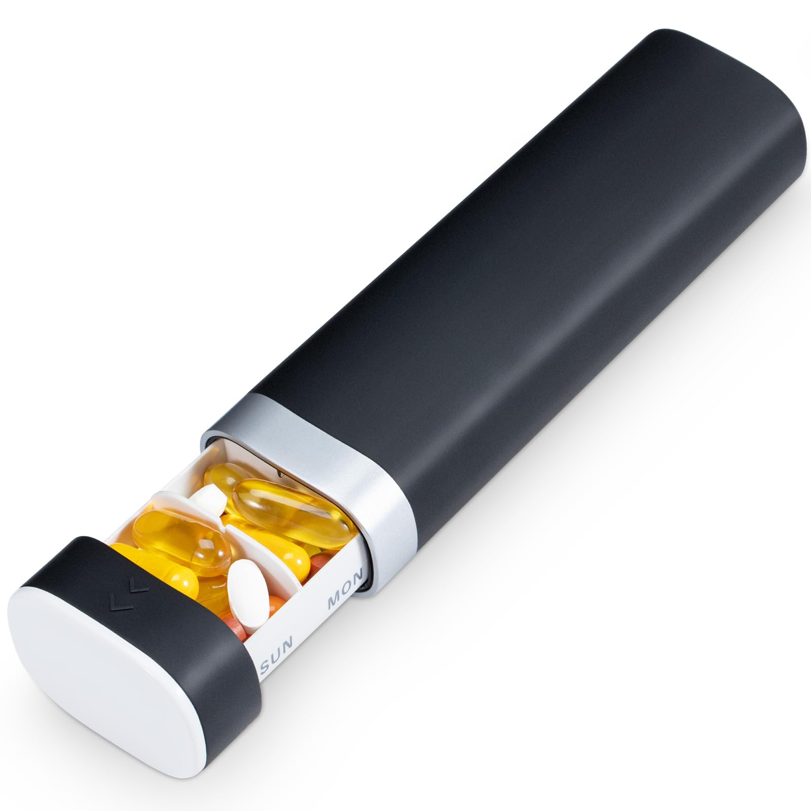 Betife Tablettenbox 7 Tage, BPA Frei Tägliche Pillendose, Wöchentliche Reise Medikamentenbox, Pillenbox für Vitamine, Medikamente, Pillen, Tabletten Organizer für unterwegs (Schwarz)