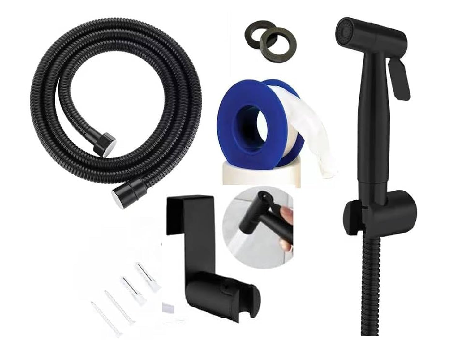 Handheld Bidet Spryer for toilet | 304 Grade Stainless Steel Bathroom Jet Spray Set Features: Heavy-duty and durable, 120cm (Black Ex Clip)