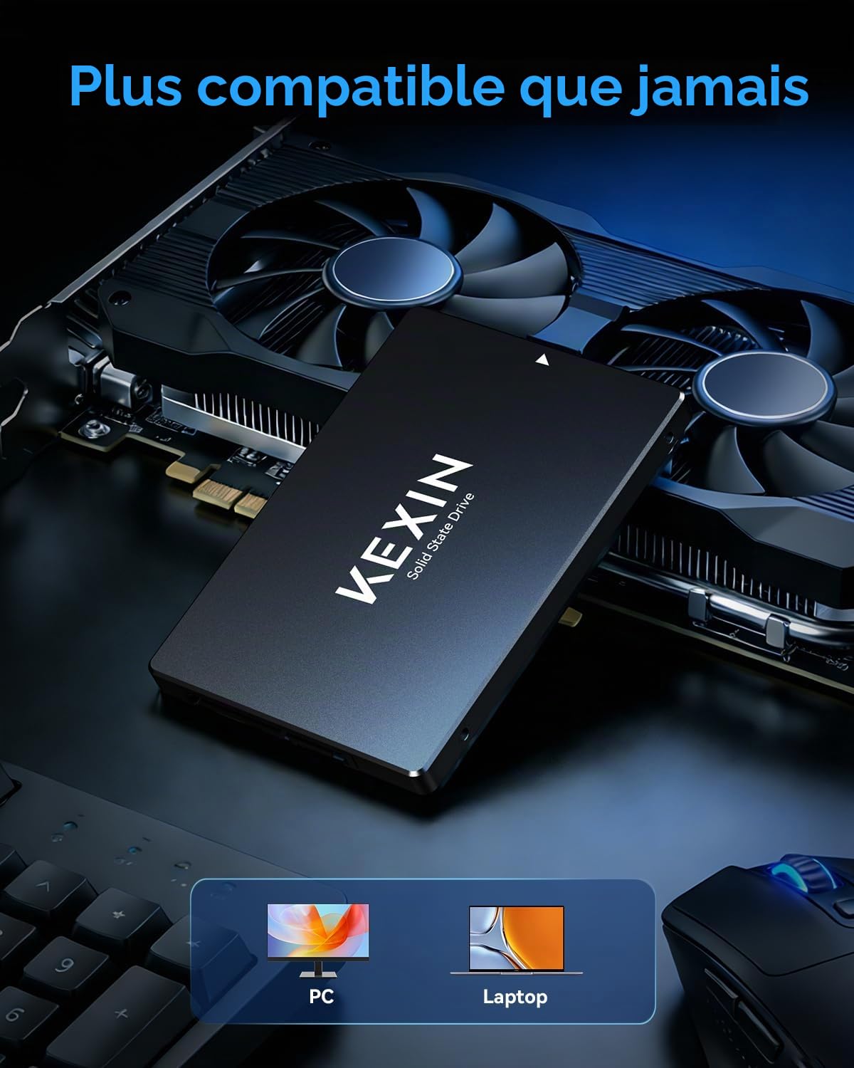 KEXIN SSD Interne SATA III 2,5" 128 Go – Jusqu'à 450 Mo/s en Lecture et 330 Mo/s en écriture SSD Haute Vitesse pour Ordinateur Portable et PC de Bureau