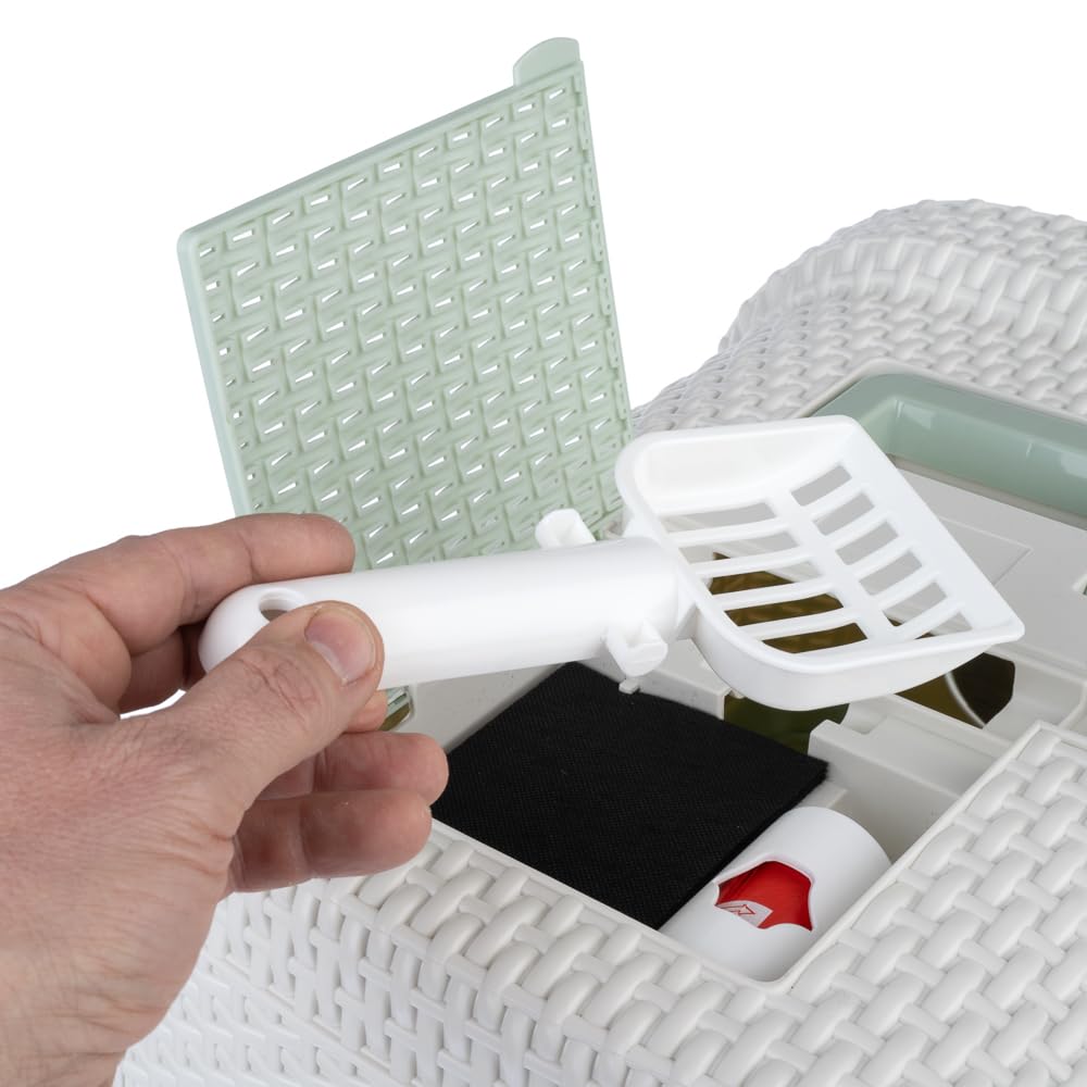 Inodoro con capó con cajón de esparcidor | con escalera extensible para facilitar la entrada | Incluye bolsa para excrementos, pala y filtro de carbón | Dimensiones: 69 x 42 x 41 cm