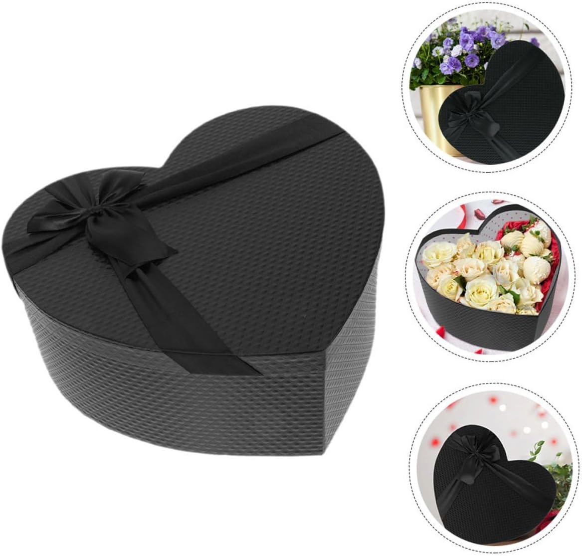 Hemoton Heart Shaped Packaging Boxes Black Paper 2pcs Large Valentine’s Day Candy Flower Packing Box for Floral Arrangements and Creative Packaging