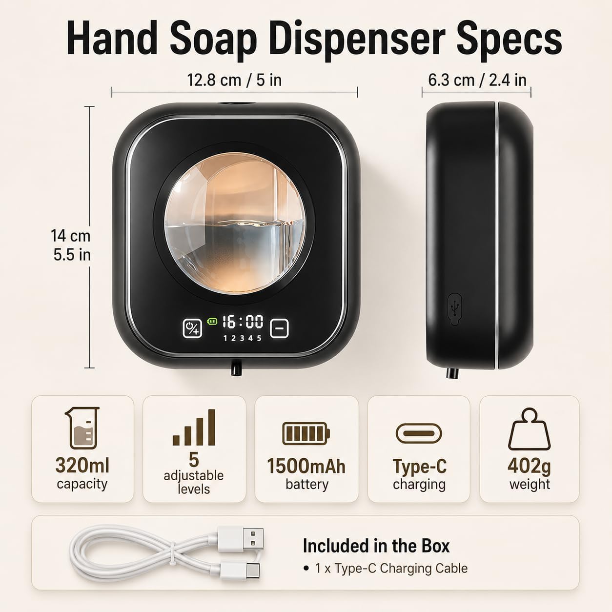 Dispensador automático de jabón sin Contacto de 320 ml, montado en la Pared