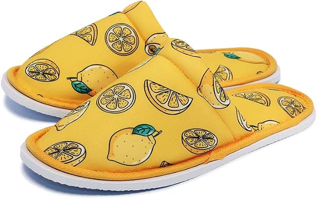 Unisex Yellow Lemon Pattern Soft Base Home Slippers