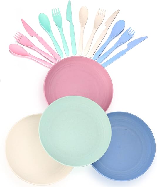 Xiaheipi Dinner Plates Set, Reusable Dinner Dishes Plates Set, Flat Salad Dessert Breakfast Party Plates for Kids, Children, Adult, Picnic, Camping & BBQ, Eco-Friendly, Dishwasher