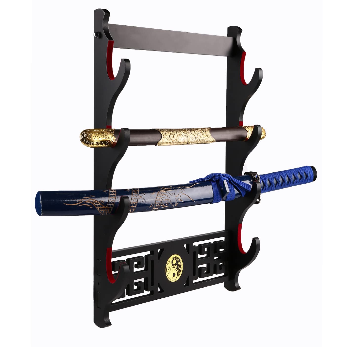 KUUOPLA Support Mural Katana En Bois Laqué Noir Avec Motif De