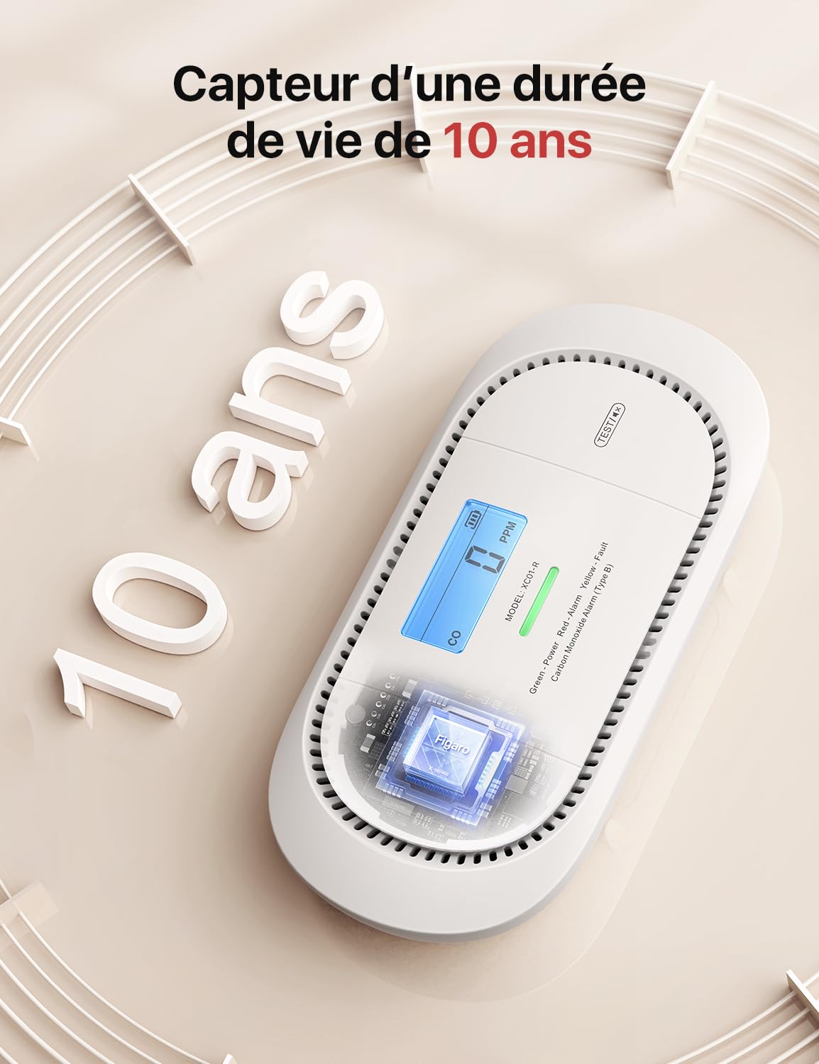X-Sense Détecteur de Monoxyde de Carbone avec Écran Numérique LCD, Détecteur de CO Équipé d'une Pile Remplaçable d'une Durée de Vie de 7 Ans, Conforme à la Norme EN50291, XC01-R