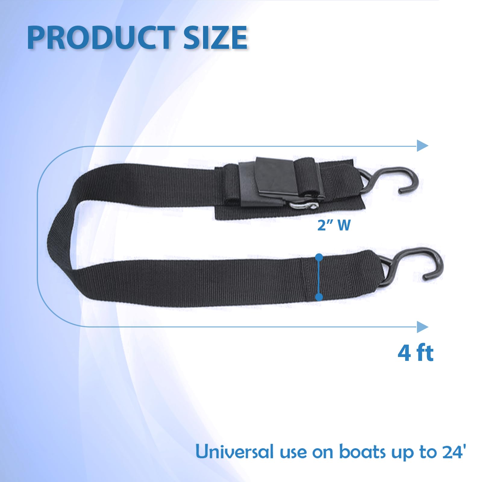 Boat Trailer Tie Downs Strap, 4ft Heavy Duty Transom Adjustable Quick Release Buckle Anti-Scratch Hooks for Pontoon Jet ski Pontoon Marine Rowing Boat Kayak (2 PCS)