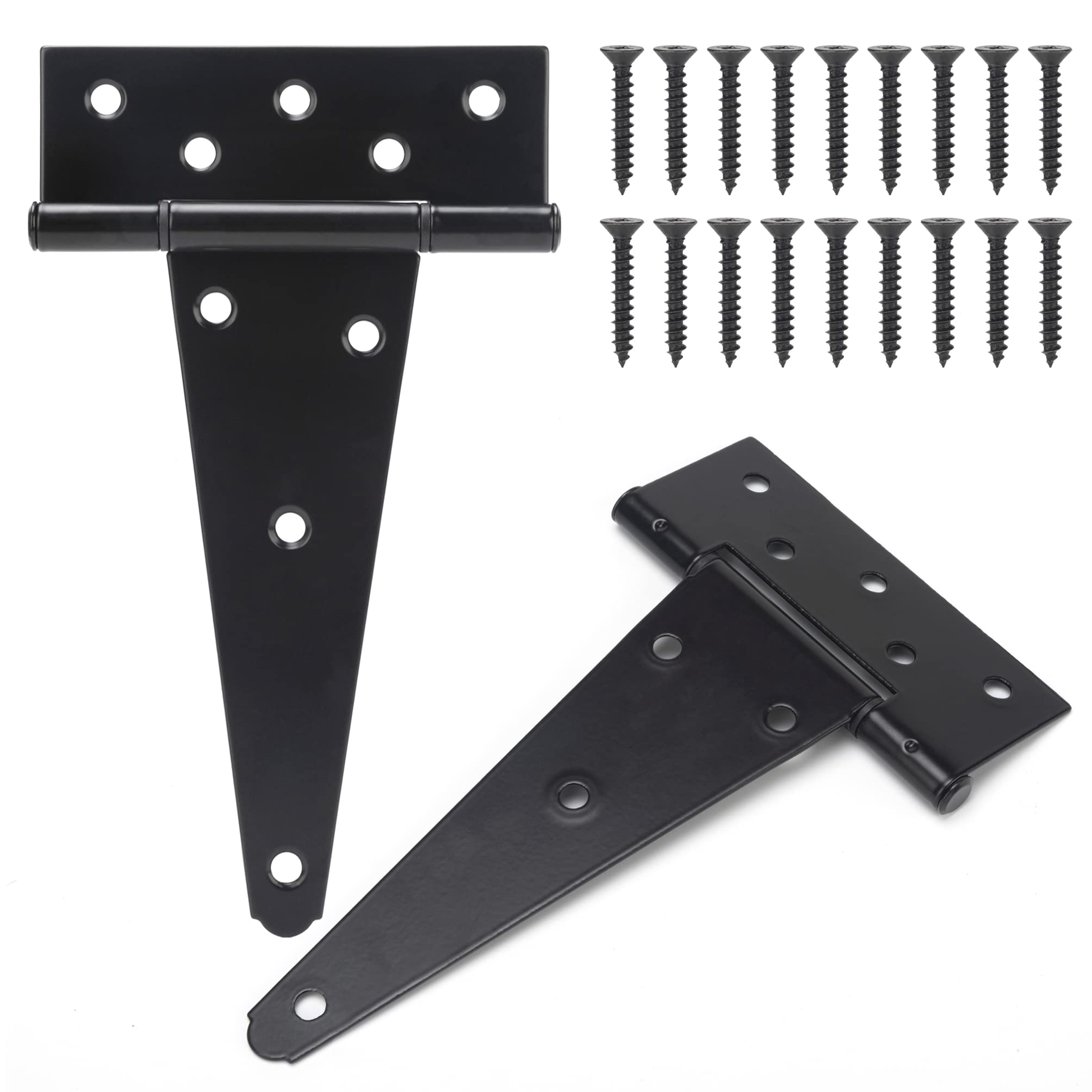 SANKINS 8 Inch T-Strap Shed Door Hinges Heavy Duty, Black Tee Hinge for Wooden Fences, Yard Door, Barn Door Gates, Wrought Hardware Rustproof, 2PCS