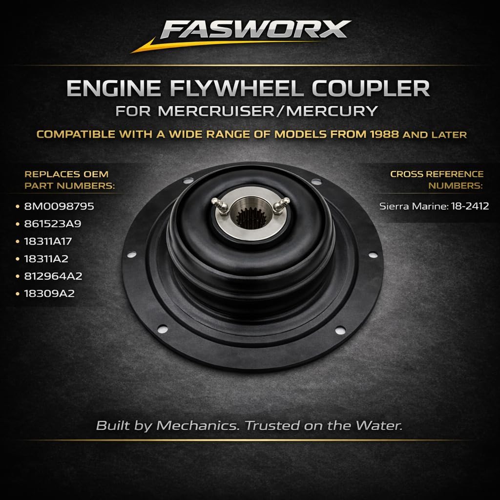 FASWORX 8M0098795 Round Short-Hub Engine Drive Coupler Assembly for MerCruiser Bravo I II III Outdrives - Replaces 18309A2, 861523A9, 18-2412 - Fits GM V8 Small/Big Block 4.5L 5.0L 5.7L 6.2L 7.4L 8.2L