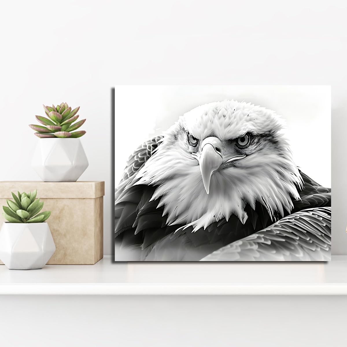 Via Vela Arte mural de lienzo de águila calva Murales de vida silvestre en blanco y negro Carteles de animales americanos Pintura para decoración del salón 60x80cm