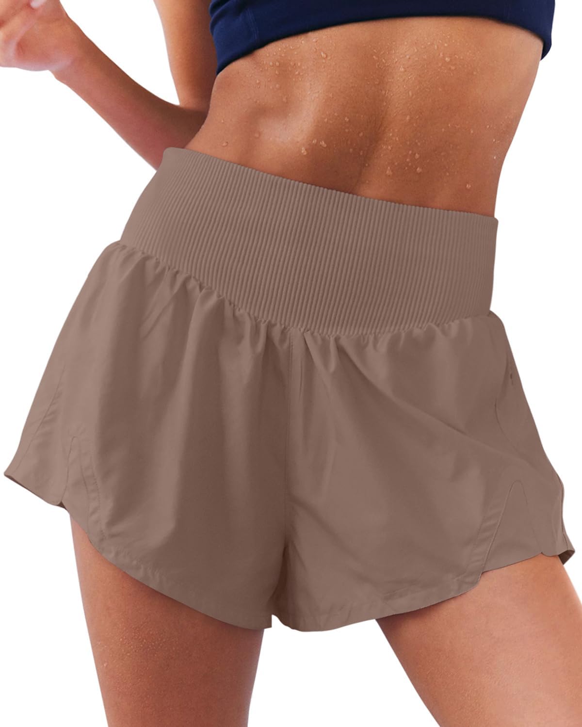 LASLULU Women's Ribbed High Waisted Gym Shorts Tummy Control Biker Workout Running Tennis Shorts with Zipper Pockets - Image 5