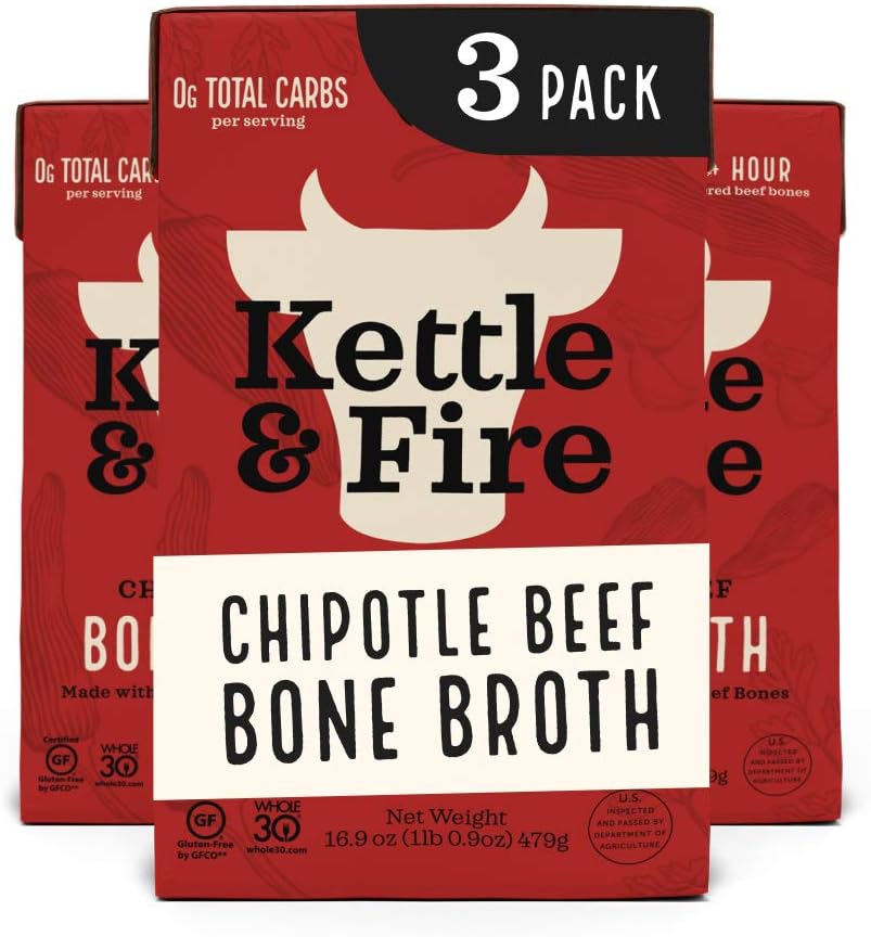 Kettle and Fire Chipotle Beef Bone Broth, Keto, Paleo, and Whole 30 Approved, Gluten Free, High in Protein and Collagen, 3 Pack