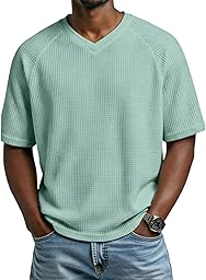 T-Shirts à Manches Courtes Homme Gaufre Chemise Uni Décontracté- Col en V - Confortable et Respirant- Classique - Solide - T-Shirt Tendance pour Homme