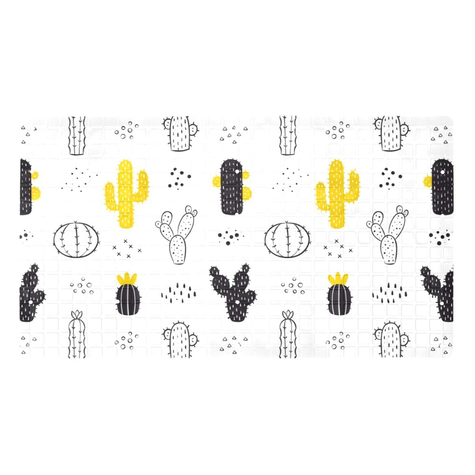 Tapis de bain antidérapant pour douche des enfants motif cactus blanc et noir 39 x 70 cm