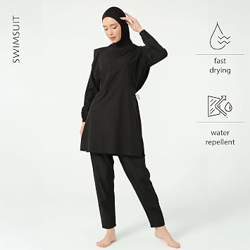 5 Piece Hijab Swimsuit for Women | Water Repellent Top, Leggings, Bonnet, Scarf and Bustier Burkini | Modest Women Clothing
