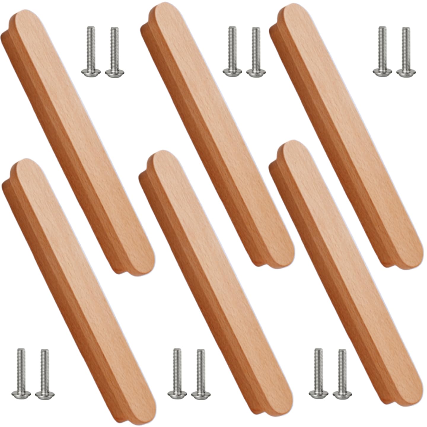Sanchakou Beech Wood Knobs 6Pcst Shaped Cabinet Door Solid Wood Handle Furniture Drawer Cabinet Wooden Handle 160Mm